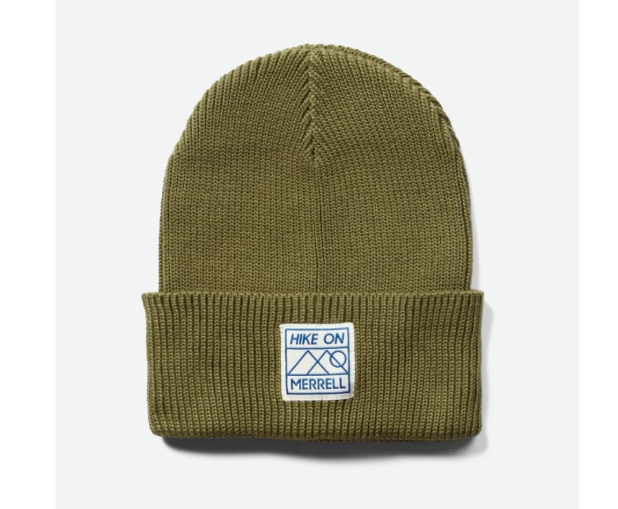 Merrell Martini Olive Hike On Patch Beanie - Warm Knit Hat for Outdoor Adventures
