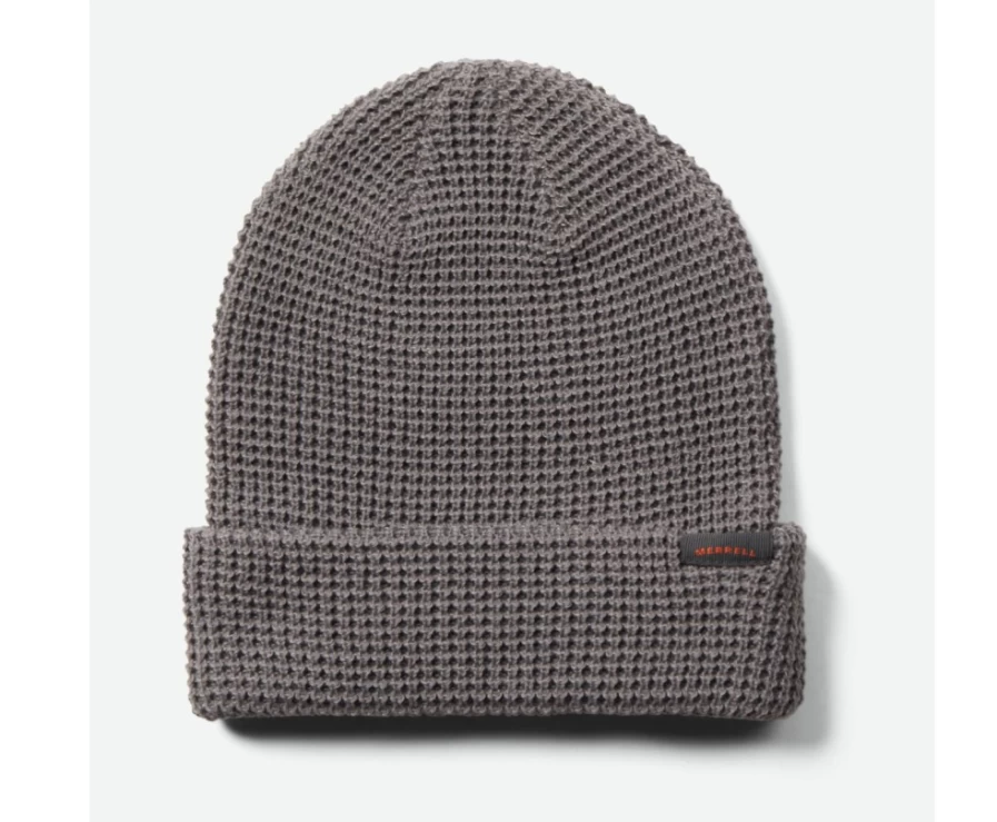 Merrell Charcoal Grey Fisherman Rib Beanie - Warm Knit Winter Hat for Men & Women